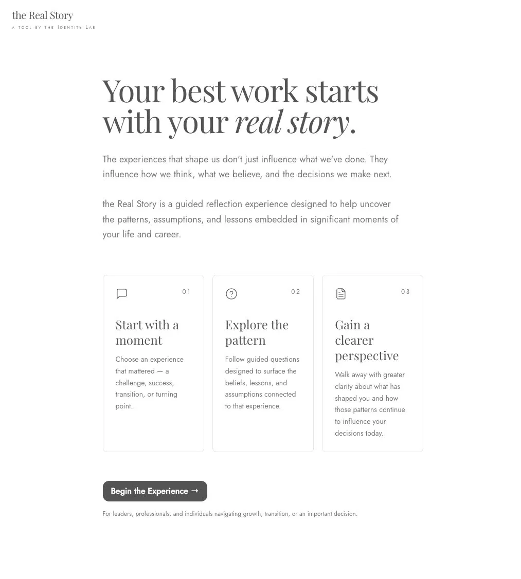 the Real Story landing page